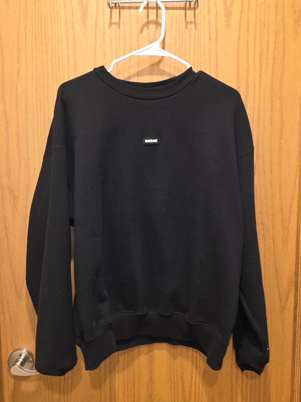 Mackage Black Crewneck Sweatshirt with Small Logo Patch